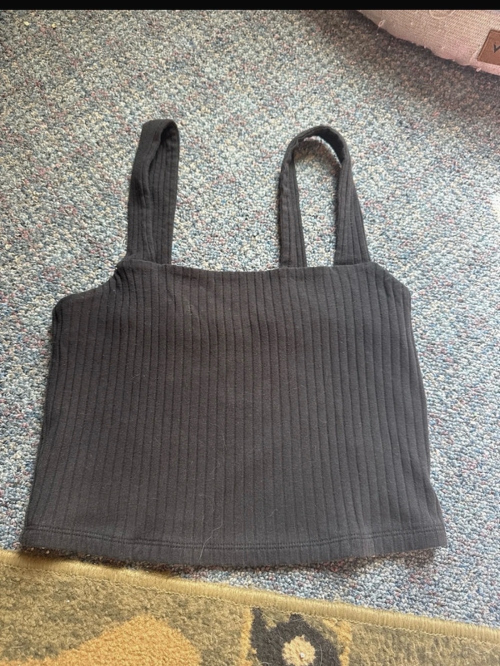 American Eagle Outfitters Black Ribbed Square-Neck Crop Tank